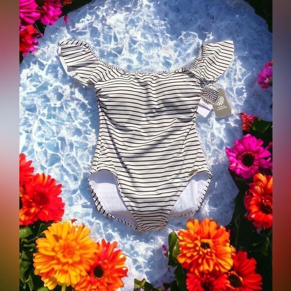 VINCE CAMUTO NWT WOMENS ONE PIECE SWIMWEAR BATHING SUIT WHITE OFF SHOULDER SIZE6 - Picture 2 of 6